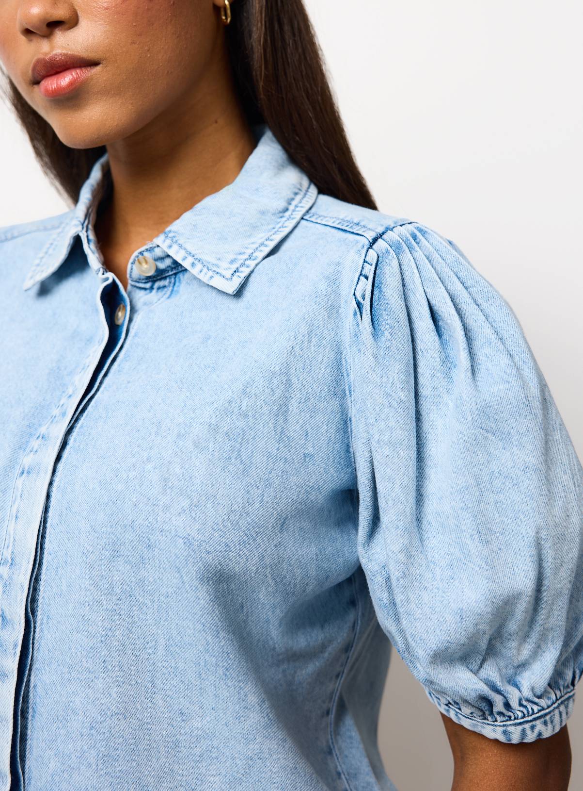 Light Blue Denim Volume Sleeve Shirt 22 - Image 3